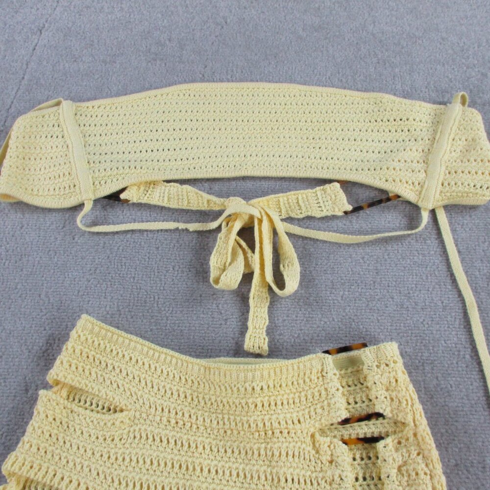Outcast Celeste Crop Top & Maxi Dress Set Womens XS Lemon Yellow Crochet Knit - Picture 4 of 11